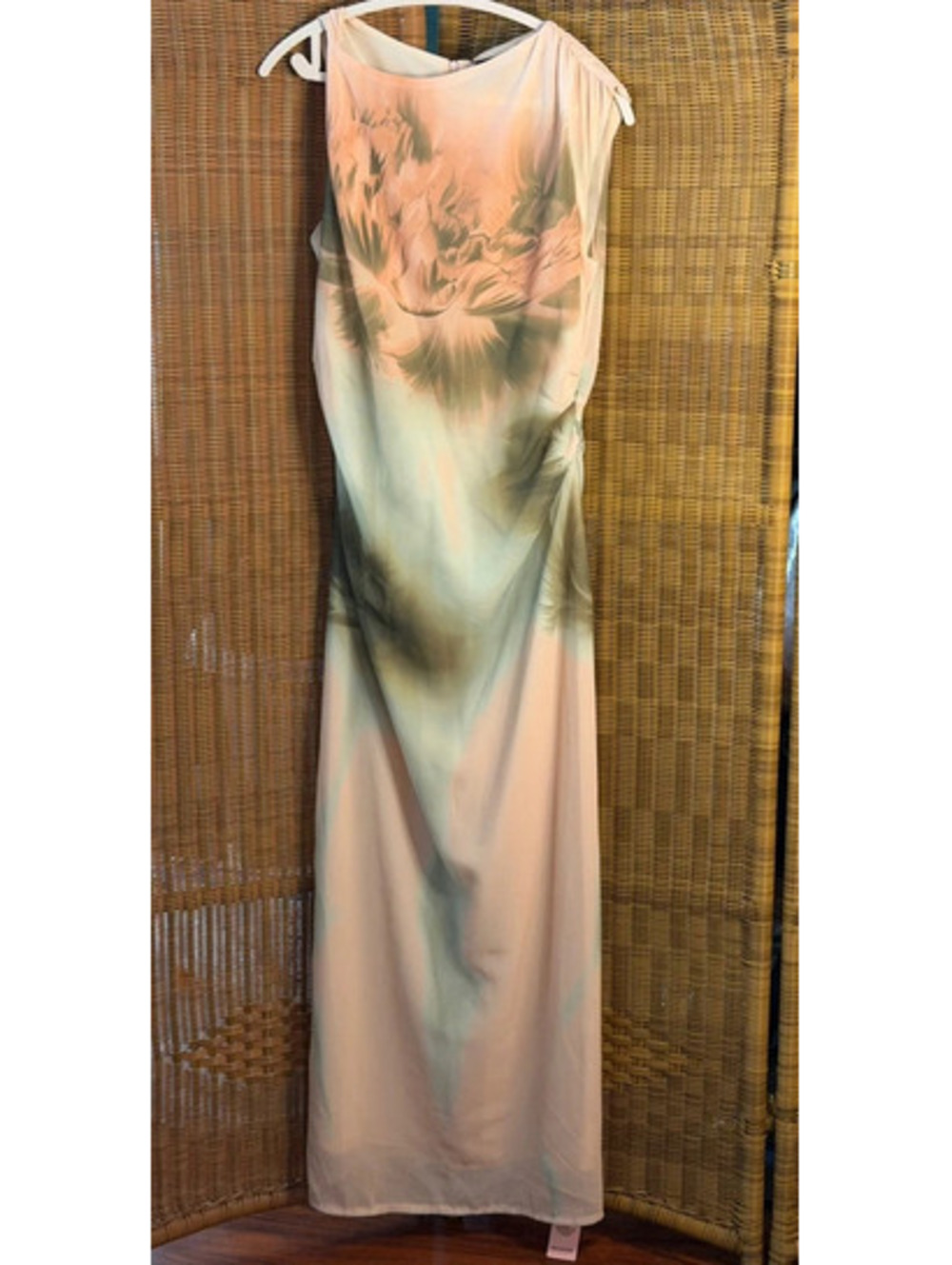 NWT-Sz 10 PrettyLittleThing Printed Floral Chiffon Ruched Sleeveless Maxi Dress - Picture 2 of 7